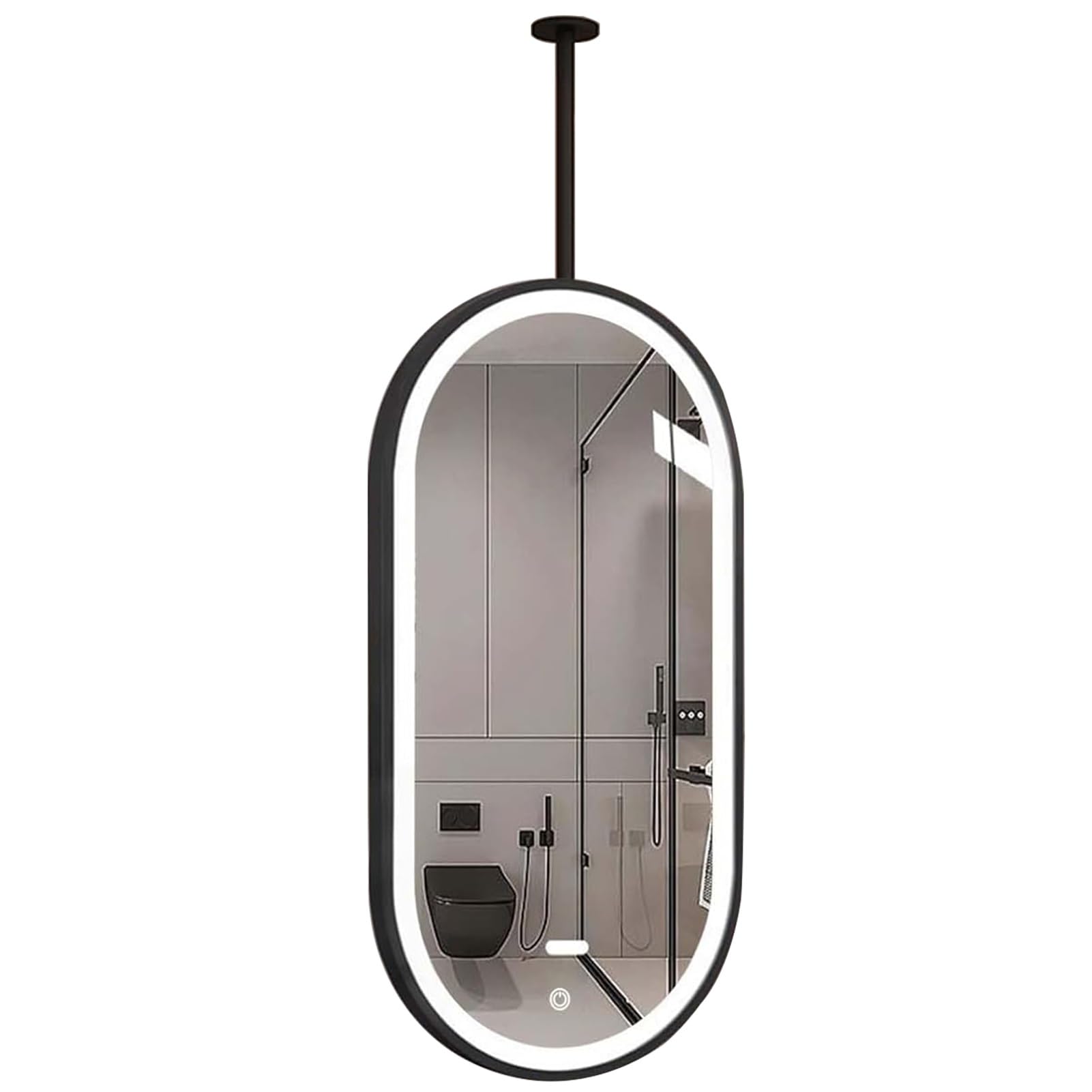 FGXHHS Oval Ceiling Hanging Mirror, Suspended Bathroom Mounted Black Decor Makeup Vanity HD Mirrors(40cmx70cm)