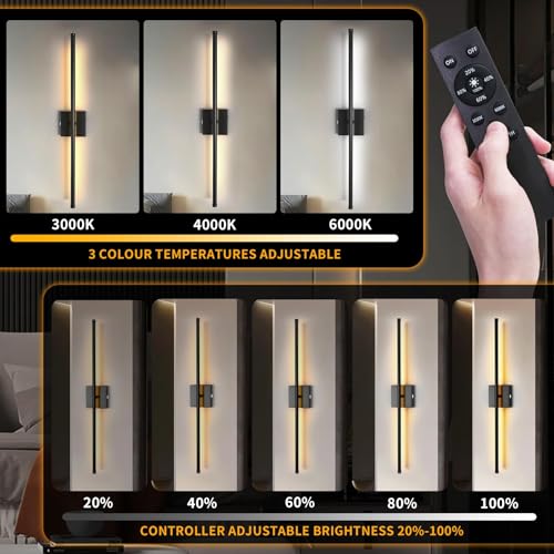 Image of 15800 mAh Battery Operated Wall Sconces with Remote Control, Dimmable Wall Sconces Set of Two 3000K LED Matte Black and Brass Gold Wireless Wall Light Battery Powered Cordless Rechargeable Wall Lamps
