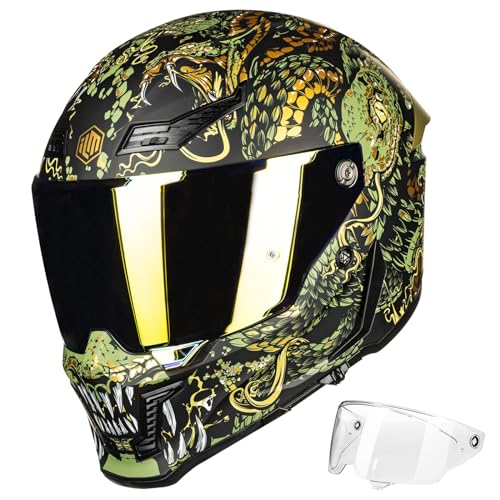 Image of ILM Motorcycle Helmets for Adult Men Women Full Face DOT ECE Powersports Dual Visor Street Racing Helmet with Pinlock Cascos para Motos Model MF509 (Mythology Gold, S)