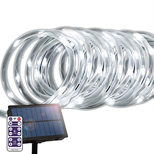ソーラー イルミネーション チューブライト LED100球 長さ10m 全3色 リモコン付属 屋外用 防水 大型ソーラーパネル 大容量バッテリー ソーラー充電式 ライト おしゃれ ロープライト イルミネーションライト クリスマス ツリー 飾り付け ガーデン 玄関 防滴 キャンプ