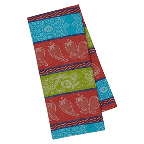 Design Imports Baja Cantina Cotton Southwest Table Linens, Jacquard Dishtowel 18-Inch by 28-Inch, Chili Pepper