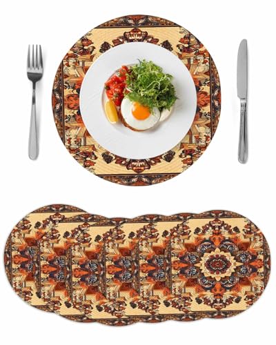 Bohemian Flower Round Placemats Set of 6 for Dinning Tables,Heat-Proof