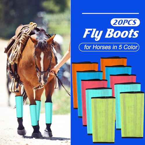 Image of Set of 20 Mesh Fly Boots for Horse Breathable Mesh Horse Boots Protective Horse Leg Wraps Horse Leggings for Preventing Flies and Mosquitoes Bites(Blue, Orange, Pink, Green)