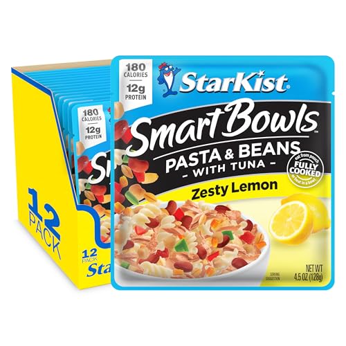 Image of StarKist Smart Bowls Zesty Lemon, 4.5 oz Pouch (Pack of 12) - Features Pasta & Beans with Wild Caught Light Tuna