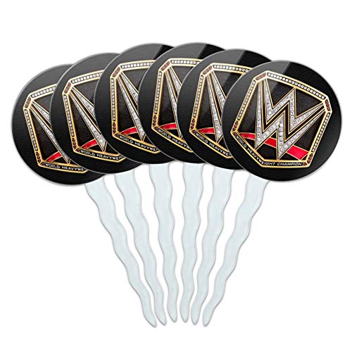 GRAPHICS & MORE WWE World Heavyweight Champion Title Logo Cupcake Picks Toppers Decoration Set of 6