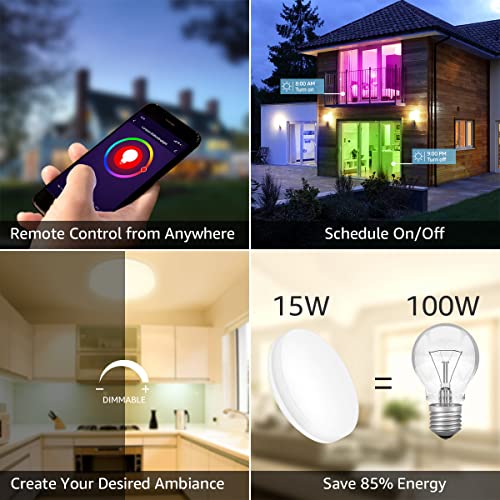 Lepro Smart LED Ceiling Light Dimmable, RGB Colour Changing Ceiling Light, App or Voice Control, IP54 Waterproof, 15W 1250lm, 2700K-6500K Tunable, Compatible with Alexa and Google Home