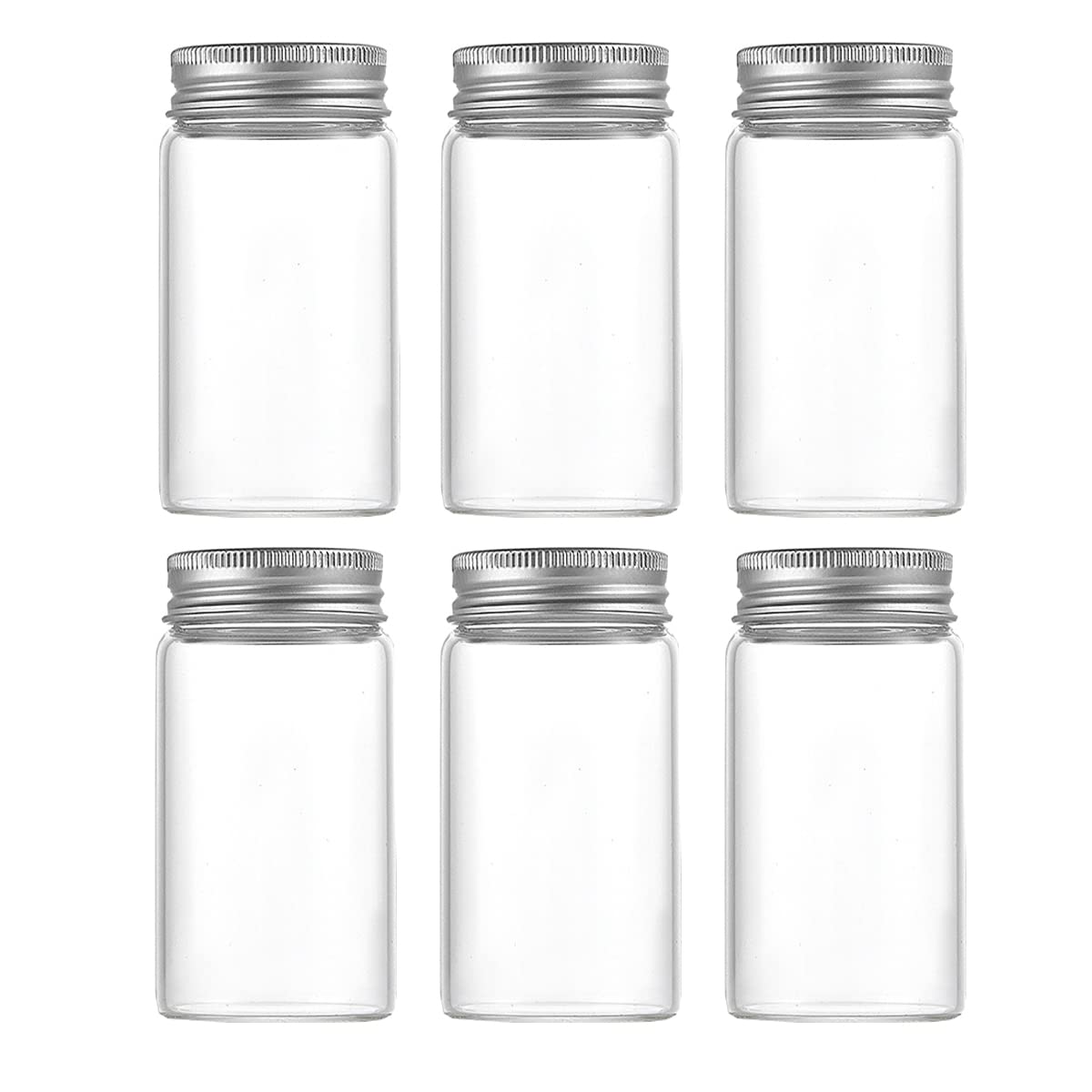 6pcs 100ml 47mmx90mm Vials Clear Glass Bottles Jars with Aluminum Screw Top Strong Cute Empty Sample Jars Small Containers