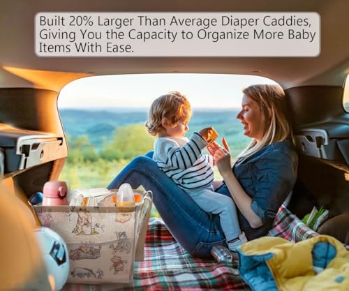 Image of Extra Large Winnie Baby Diaper Caddy Organizer, Baby Wipes Storage Basket for Changing Table, Gift for Newborn Essentials, Baby Shower Must Have, Portable and Foldable for Space Saving (White)