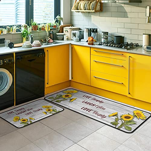 2Pcs Sunflower Kitchen Rugs Non Skid Set Of 2 Sunflower Mats For Cooking Non Slip Waterproof Standing Kitchen Runner Mats 17”X30”+17”X47” #TOP1