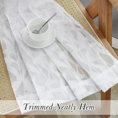 Lecloud Leia Texture White Curtains Sheer Valance 14 Inch Long 2 Pcs, Dual Rod Pockets Window Small Curtain Kitchen/Bedroom/Living Room, Light Filtering Clip Jacquard Leaf Curtains Valance thumb #2