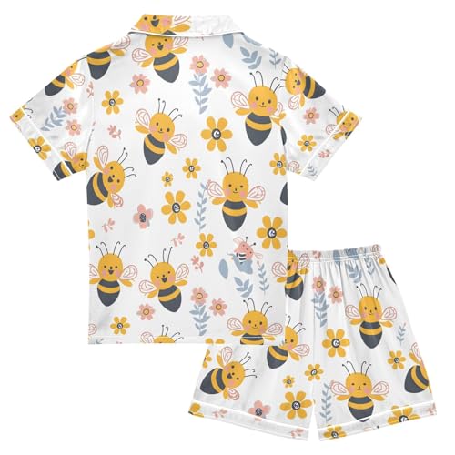 ALAZA Cute Funny Bee Pajamas Satin Pajama Set Short Sleeve Button Down Sleepwear2