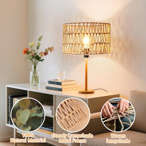 Image of Hanging Light Boho Lamp Shades Small Lamp Shades for Table Lamps Vintage Rattan Lampshade for Hanging Lamp Wall Sconce Floor Lamp Woven LampShades for Living Room Decor Pendant Light