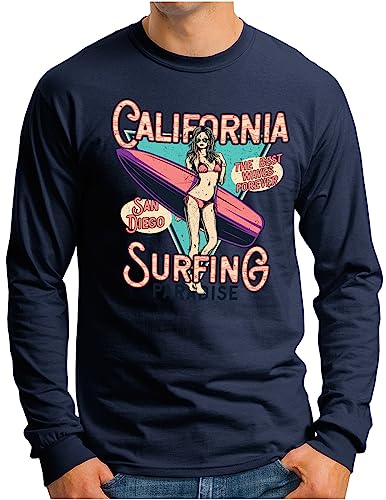T-shirt manches longues bleu marine homme au design Cali Surfing