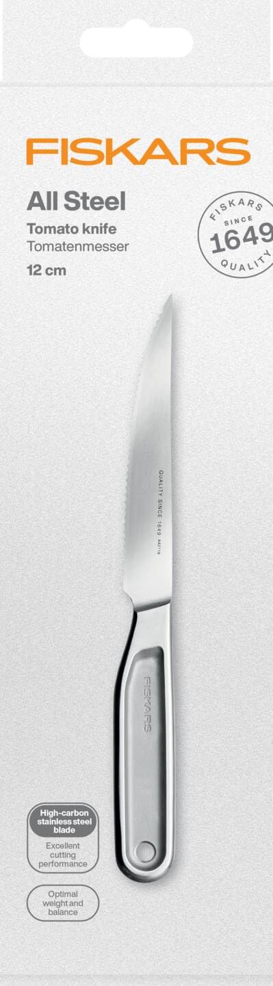 Fiskars All Steel Tomatenmesser, Gesamtlänge: 24 cm, Japanischer Aichi-Hartstahl, 1062888