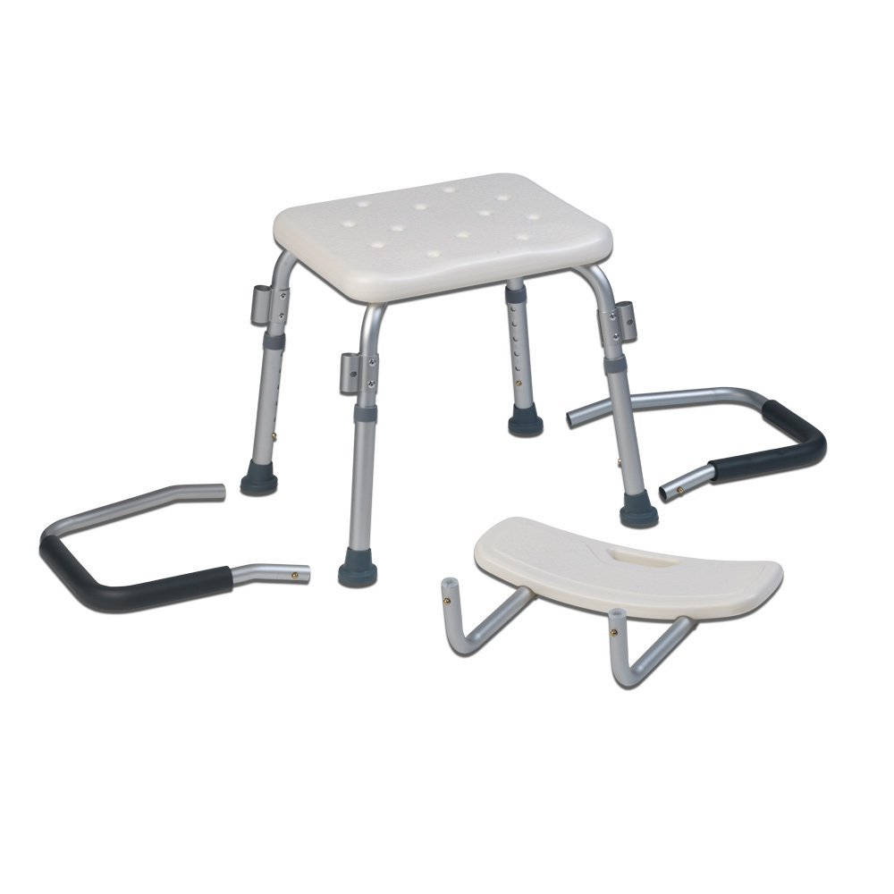 Teqler ® T-135303 Sedia da Doccia, Sgabello da Bagno, Sedia da Doccia Regolabile in Altezza, 38-45 cm, Bianca/Grigia