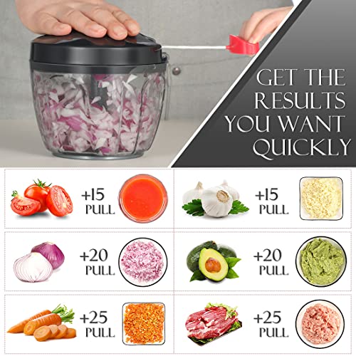 Image of Ourokhome Manual Food Processor Vegetable Chopper, Portable Hand Pull String Garlic Mincer Onion Cutter for Veggies, Ginger, Fruits, Nuts, Herbs, etc., 650ml, Black