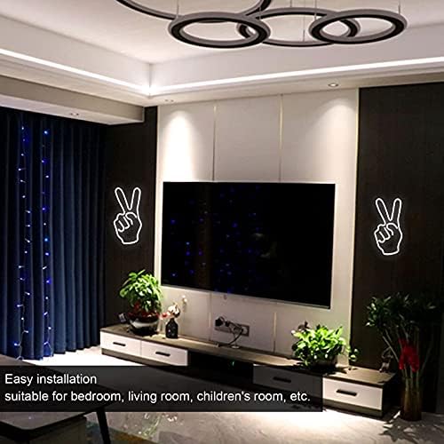 Miniatura 8 de Garosa Letrero LED de la paz de neón, luz de neón, gesto de victoria, V, lámpara decorativa creativa alimentada por USB para dormitorio, gabinete,