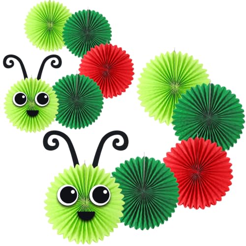 Image of Hortsun 14 Pcs Caterpillar Birthday Decorations 12 Inch 8 Inch Caterpillar Paper Lanterns for School Classroom Birthday Party Favors, with Eyes Mouth Feelers Glue Point(Red Green Color)