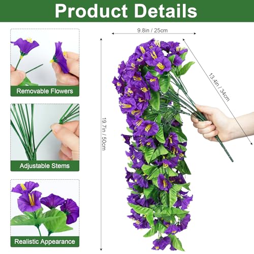 Image of Bassion 2 Pack Artificial Hanging Petunias Flowers for Outdoors, Purple