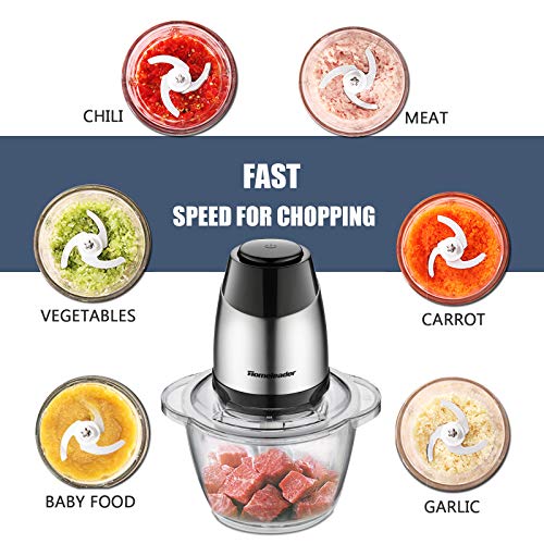 Electric Food Chopper, 5-Cup Food Processor by Homeleader, 1.2L Glass Bowl Grinder for Meat, Vegetables, Fruits and Nuts, Stainless Steel Motor Unit and 4 Sharp Blades, 300W - Thumbnail 3
