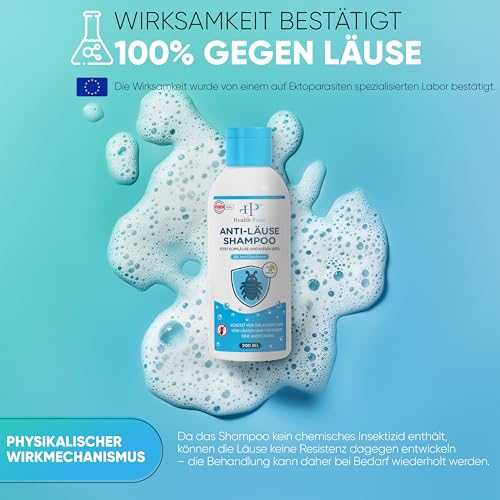 Health Press Anti-Läuse-Shampoo – 200 ml Vorteilspackung – Läuse Shampoo inkl. Läusekamm – Läuseshampoo Familienpackung für Erwachsene, Kinder – In EU zugelassenes Medizinprodukt in Apothekenqualität