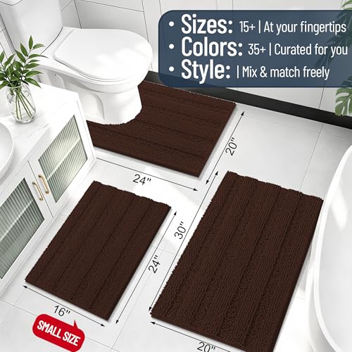 Image of Smiry Thick Chenille Bathroom Runner Rugs 59x24, Absorbent Striped Bath Mat, Machine Washable, Rubber Backing, Extra Long Bath Rugs for Tub & Shower, Modern Home Decor Accessories, Brown