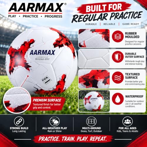 Image of Russian Football Practise Foot Ball Training Match Football Size 5 Original for All Ages Group Rubber Moulded Standard Sports Foot Ball for Ground, Grass, Turf, Outdoor Waterproof
