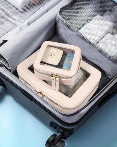 Image of LETGO 2 Pack Clear Travel Toiletry Bag for Women, Large & Mini Waterproof PU TSA Approved Cosmetic Pouches,Portable Beach Vacation Makeup Organizer Set,See Through Skincare Sunscreen Bags for Women