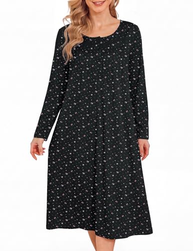 Image of Bloggerlove Nightgowns for Women Soft 100% Cotton House Dress Short /Long Sleeve Night Gowns Comfy Sleepwear S-3XL