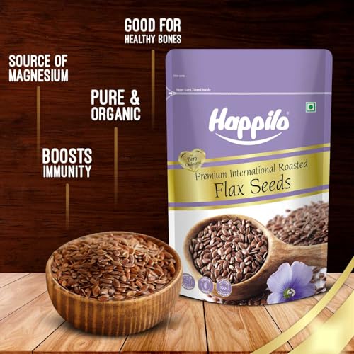 Image of Happilo Premium Authentic Flax Seeds Roasted 250g (Pack of 4) | Omega-3, Protein & Fiber | Alsi Seeds for Hair Growth, Weight Management & Diet