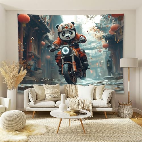 Zhoryengar Funny Tapestry Hippie Cute Animals Riding Motorcycles Suitable for Bedroom Living Room Office Wall Decor Backdrop 59x51 Inches