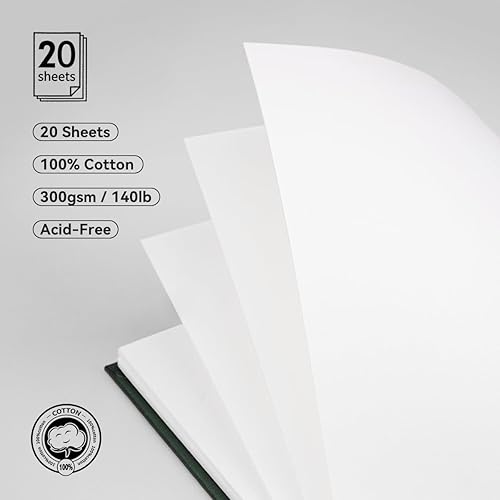 Miniatura 2 de Lightwish Diario cuadrado de acuarela, 100% algodón, 140 libras, sin ácidos, 20 hojas de papel Watecolor de prensa en caliente, cuaderno de bocetos