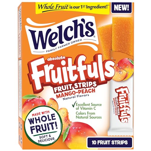 Image of Welch's Absolute Fruitfuls Fruit Strips, Tasty Dried Fruit Snacks for School Lunches, Mango Peach, 0.5oz (Pack of 10)