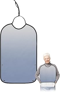 Kewadony Adult Bibs for Elderly Women - Dusty Blue Ombre Waterproof Dining Clothing Protectors with Crumb Catcher for Eating/Feeding, Gradient Blue Gray Terry Cloth Bib Machine Washable