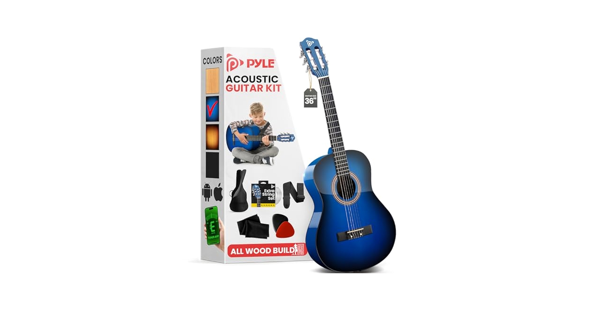 Amazon.com: Pyle Beginner Acoustic Guitar Kit, 3/4 Junior
