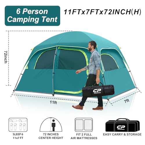 Image of CAMPROS CP Upgraded 6 /8 Person Camping Tents, Waterproof Windproof Family Tent with Larger Mesh Windows & Door, Double Layer, Easy Set Up, All-Season Dome Tent with Top Rainfly & Carry Bag