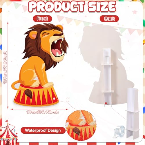 Image of Qunclay 4ft Circus Lion Cardboard Cutout Carnival Party Decoration Life Size Lion Photo Booth Prop Stand up Display Backdrop Decor for Carnival Birthday Party Supplies