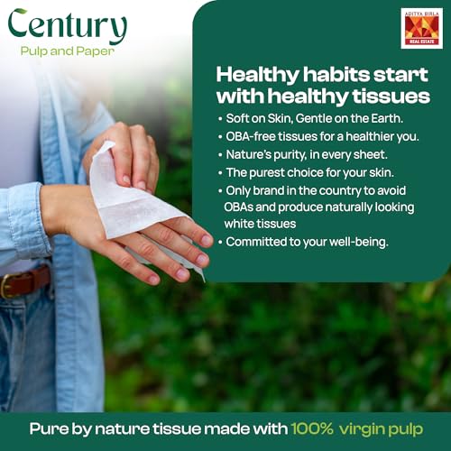 Image of Century 1 Ply 100% Virgin Pulp Tissue Paper Napkins| Highly Absorbent & Chemical Free Serving Napkins 100 Pulls- 23x23 cm (Pack of 6)