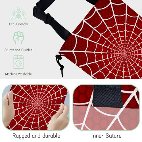 Image of Spider Web on Red Car Garbage Bag,Waterproof Small Car Trash Bag Hanging Back of Seat,Drawstring Hanging Car Trash Bag with Adjustable Buckle for Car Accessories
