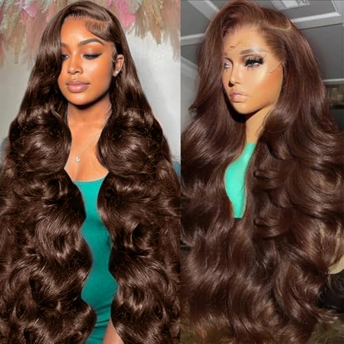 QBRVP Chocolate Brown Lace Front Wig Brown Body Wave 13x6