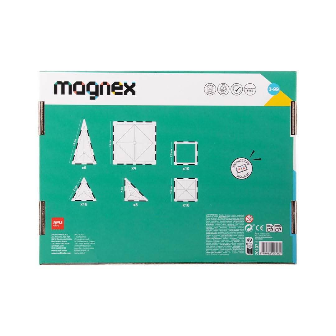 APLI Kids 20137 - Magnex Magnetic Building Set 60 Pezzi| Set 3D per Bambini 3+| Schede Geometriche Imantate Colorate | Giocattolo educativo Steam per Creatività e Sviluppo Cognitivo