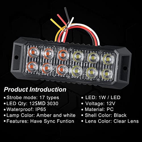 Strobe Emergency Flashing Lights 12-LED Surface Mount for Truck Car Vehicle LED Hazard Warning Lamps 12V-24V Universal Car Accessories(Amber/White) - Image 4