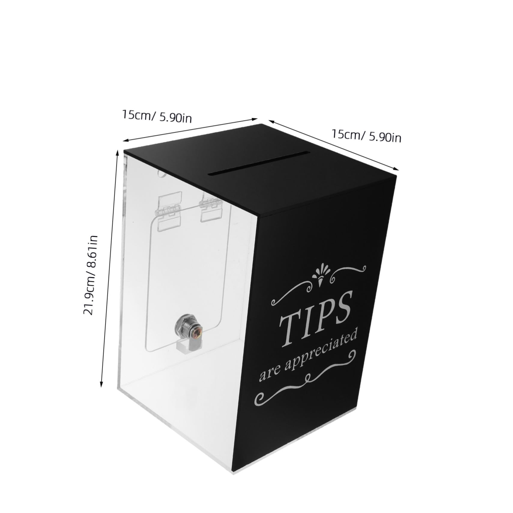 TEHAUX Caja de Propinas Contenedor Moderno de Acrílico Negro con Cerradura Segura que Previene Accesos No Autorizados para Restaurantes y Otros Lugares