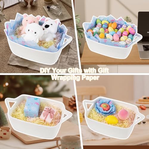 Image of OIAHOMY Woven Basket, Gift Basket Empty with Gift Bags, Ribbons and Wrap Tissue Paper, Rope Baskets for Baby Showers, Storage Baskets with Handles for Nursery, Pet Toy Organizer - Easter White