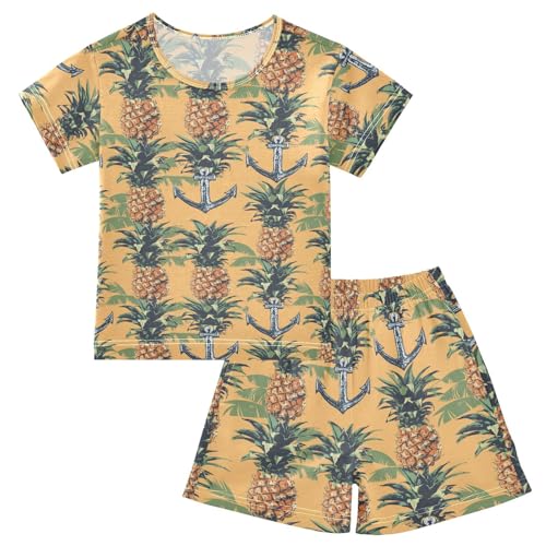 ALAZA Anchor Pineapple Pajama Set Short Sleeve Sleepwear Soft Lounge Nightwear
