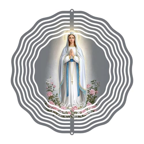 Virgin Mary Prayer Wind Spinner, Metal Wind Spinners Outdoor Indoor, Virgin Mary Cross Hanging Garden Decor for Outside, Stainless Wind Spinners for Yard and Garden 10 inch 3D (25.76X25 CM)