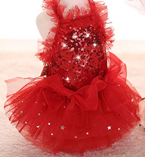 MaruPet Fashion Sweet Puppy Dog Blingbling Princess Skirt Pet Dog Lace Cake Camisole Tutu Dress Red S - Image 3