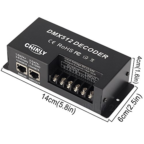 CHINLY 3 Channel DMX 512 LED Decoder Controller 30A RGB DMX dimmer use for DC12-24V RGB LED Strip