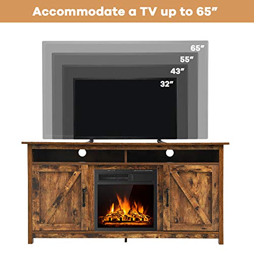 Tangkula Industrial Fireplace Tv Stand For Tvs Up To 65 Inches, Entertainment Center W/ 1500W Fireplace, Fireplace Media Console Table, Electric Heater W/ Adjustable Brightness & Remote (Brown) #TOP5