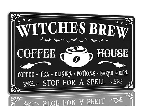 Witches Brew Coffee House Sign Halloween Metal Sign Vintage Spooky